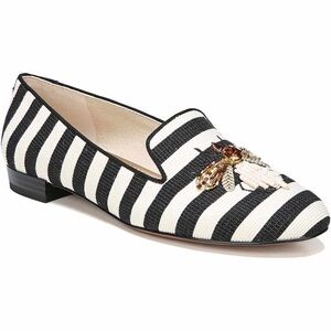 Sam Edelman Jill Striped Black and White Loafers with Bee Beading Embellishment